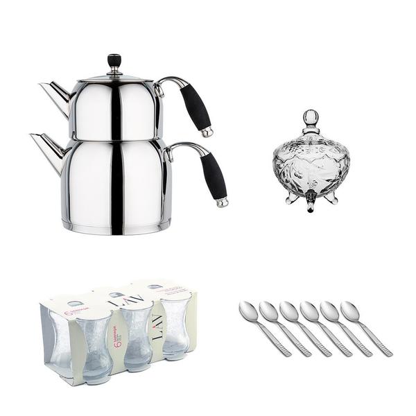 Süper Çay Seti | Çaydanlık | Çay Bardağı | Şekerlik | Çay Kaşığı | Super-cay-1