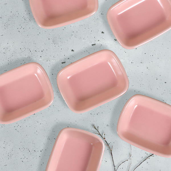 سناك / صوص مستطيل الشكل وردي فاتح غير لامع 13 سم 6 قطع | كيراميكا