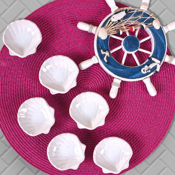 Weiße Mini Muschel Snack / Sauce Bowl 8 cm 6 Stück | Keramika