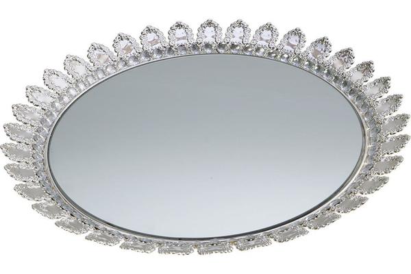 Bavary Parlak Taşlı Gümüş Servis Tepsi | Aynalı 50cm