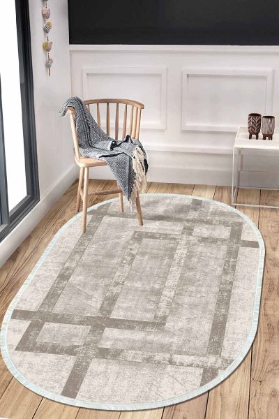Birkilim Oval Yıkanabilir İpeksi Kaymaz Taban Dekoratif Halı | MLN-IP-O-HT-094
