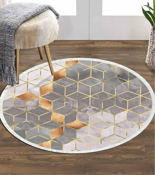 Birkilim Yuvarlak Yıkanabilir Dekoratif Halı İpeksi Kaymaz Taban | MLN-IP-YU-HY-1122