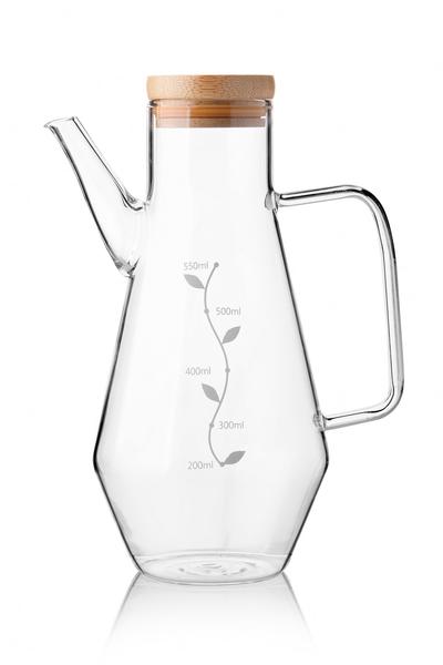 Queen's Kitchen | Borasilikat Cam Bambu Kapaklı Yağdanlık-Sürahi 550 ml