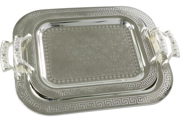 Dekonaz 2'li Oval Çay ve Servis Tepsisi - Gümüş