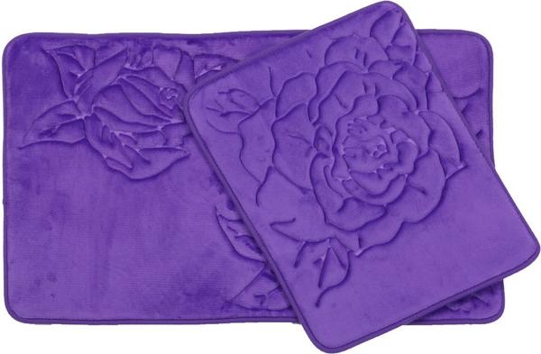 Almina Premium Gül Desenli Banyo Paspas Seti 2 Parça Midi | Mor
