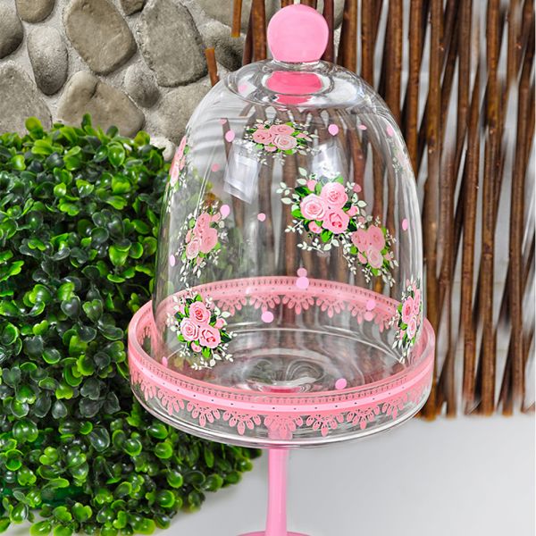 Gül Baskılı Ayaklı Cam Fanus 15 x 30 Cm FNS-16 | K+