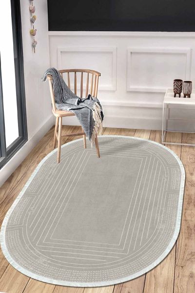 Birkilim Oval Yıkanabilir İpeksi Kaymaz Taban Dekoratif Halı | MLN-IP-O-HT-397