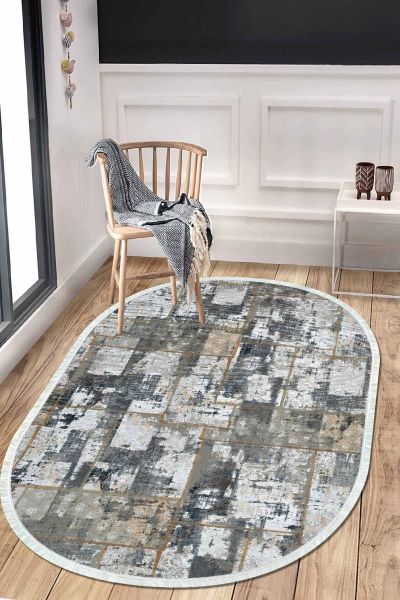 Birkilim Oval Yıkanabilir İpeksi Kaymaz Taban Dekoratif Halı | MLN-IP-O-HT-480