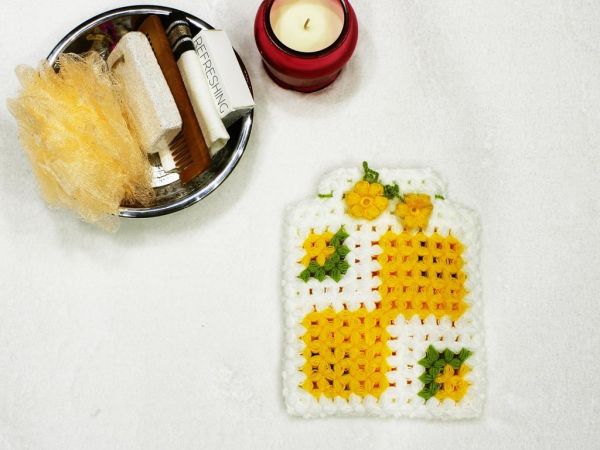 El İşi Kese Lif Karelim Beyaz Sarı