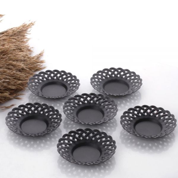 Alper Home 6 Adet Siyah Metal Çay Tabağı 