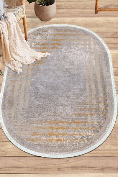 Birkilim Oval Yıkanabilir İpeksi Kaymaz Taban Dekoratif Halı | MLN-IP-O-SD-234