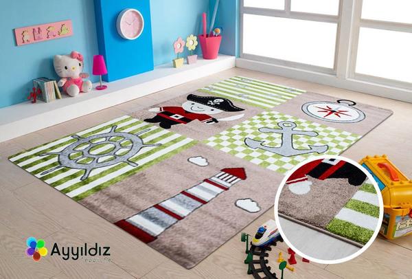 Ayyıldız Kids Pirat Çocuk Halısı 100% PP Frise 11mm 2500 gr | Bej | 450Beige