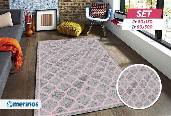 Merinos Style Modern Halı Seti | 80x150 | 80x300 | Pembe