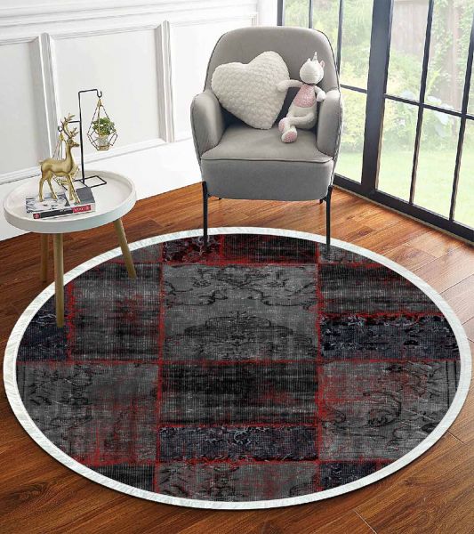 Birkilim Round Washable Decorative Carpet Silky Non-Slip Base | MLN-IP-YU-HT-919