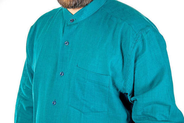 Hakim Yaka Manşetli Keten Yeşil Gömlek