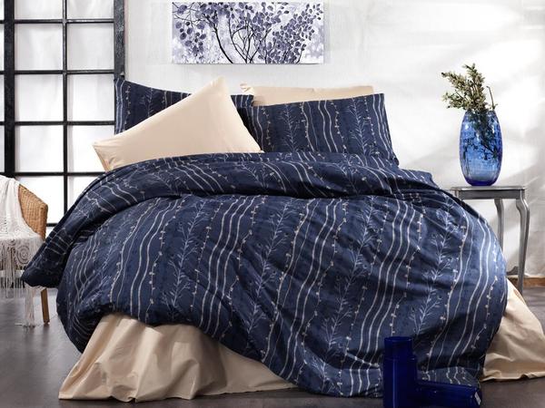 Ensemble housse de couette double Dowry Land Linda Gold Bleu marine