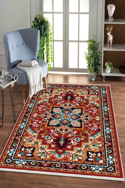 Birkilim waschbarer dekorativer Teppich, seidige, rutschfeste Unterseite | MLN-IP-HK-0107