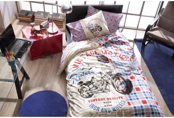 Taç Ranforce Vintage Genç Nevresim Takımı Motorsiklet Tek Kişilik