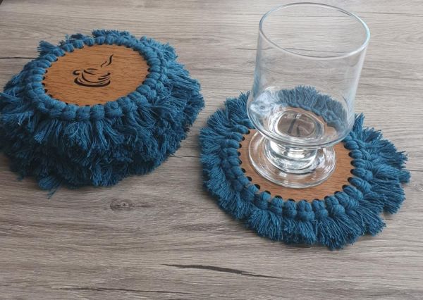 Alper Home 6 Pieces Tea Coffee Coasters Tasseled Blue