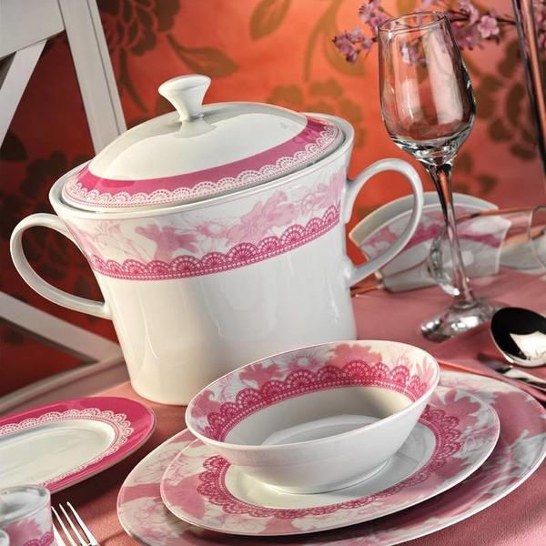 Kütahya Porzellan Iris 87 Teiliges Spitzen Design Tafelservice Set | Rund | 12 Person