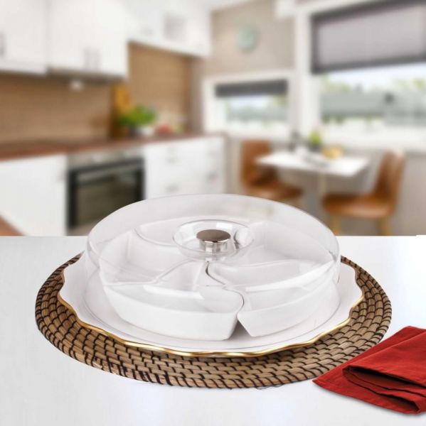 Asaf Seramik 6 Piece White-Gold Breakfast Set