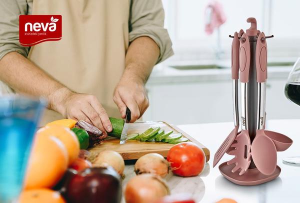 Neva Sweet 7 Parça Mutfak Servis Aletleri Seti Paslanmaz Çelik | Pembe | N2470