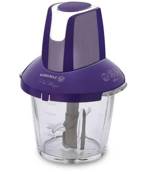 Korkmaz Pro Magic | Zerkleinerer | 4 Edelstahlmesser | Zerkleinerungsbehälter aus Glas | 900 W | Lavendel | A460-04