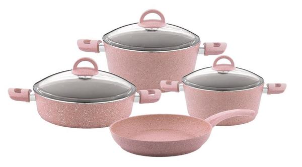 Taç Family Cook 4'lü Granit Tencere - Tava Seti 7 Parça | Pembe | TAC-3120