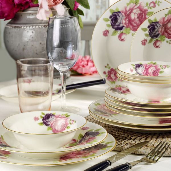 Kütahya Porselen 24 Parça Jasmine 9425 Fileli Bone Yuvarlak Yemek Takımı