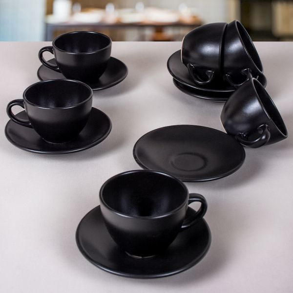 Mattschwarzer Teeservice für 6 Personen 12 Stück | Keramik