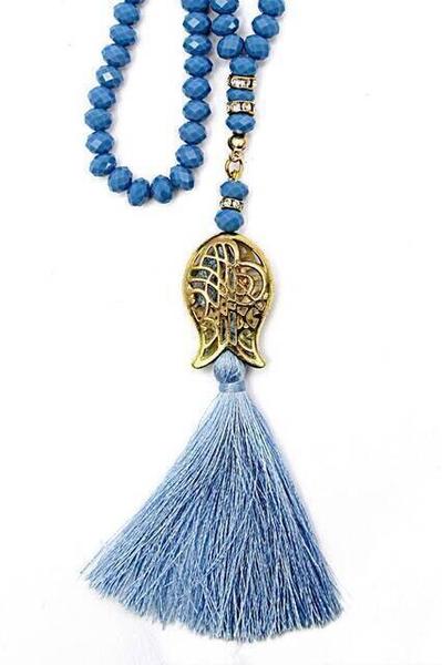 Lale Desenli Püsküllü 99 'lu Kristal Hac Umre Hediyelik Tesbih - 6mm Mavi