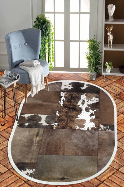 Birkilim Oval Yıkanabilir İpeksi Kaymaz Taban Dekoratif Halı | MLN-IP-O-HT-1029