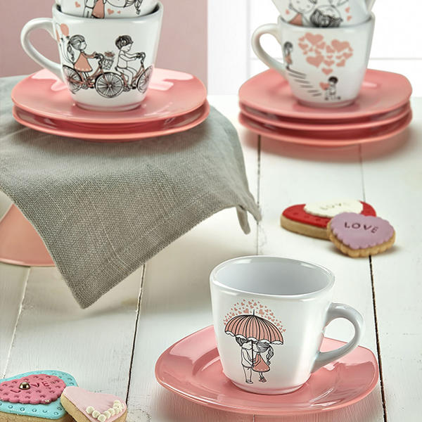 Kera Mira Pink Love Yeditepe Teeset für 6 | Keramika