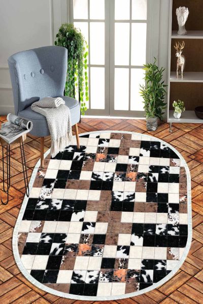 Birkilim Oval Yıkanabilir İpeksi Kaymaz Taban Dekoratif Halı | MLN-IP-O-HT-1030