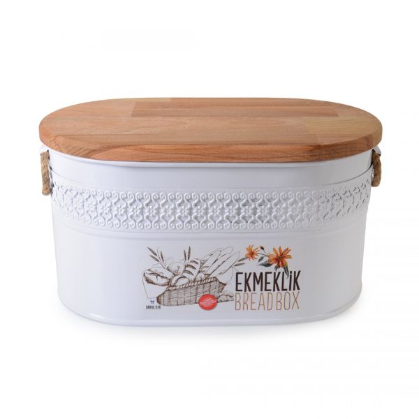 953B WEISSER HOLZDECKEL OVALES METALLBROT | SEIDE-YLD019