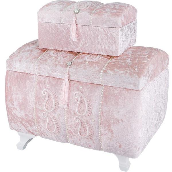 Dekonaz 2'li İnci Süslemeli Çeyiz Sandığı | Pembe | SDK-0007