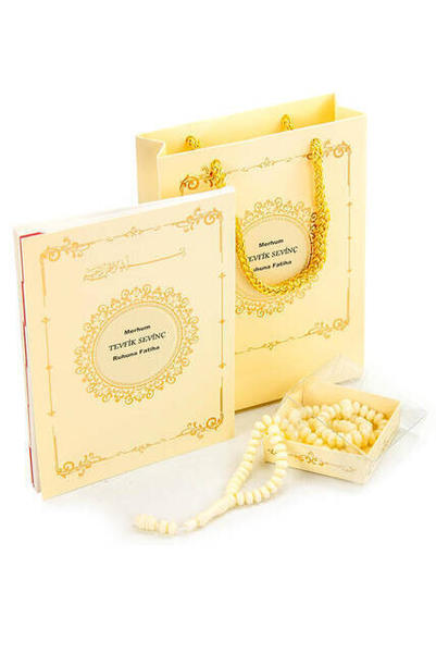 20 PCS - Yasin Set - Beutelgröße - 64 Seiten - Mit Namensschild - Rosenkranz - Mit Pappbeutel - Cremefarben