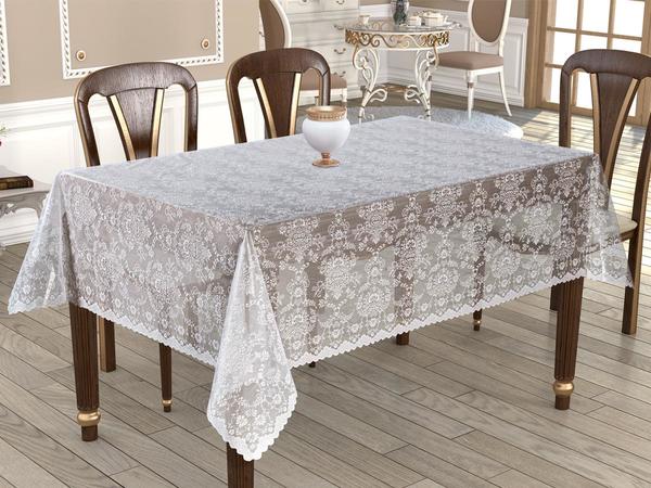 Örme Pano Desenli Yuvarlak Masa Örtüsü Bahar Krem