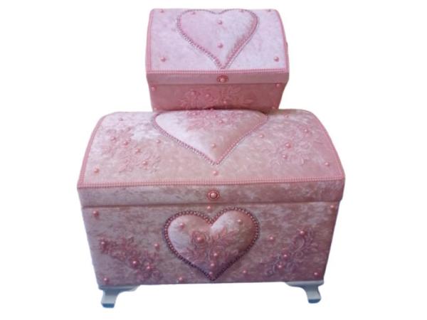 Poudre de poitrine de 2 pièces coeur et perle française lacée