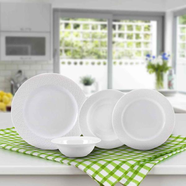 Kütahya Flora 24 Parça Porselen Yemek Takımı Yuvarlak | Beyaz | 6 Kişilik