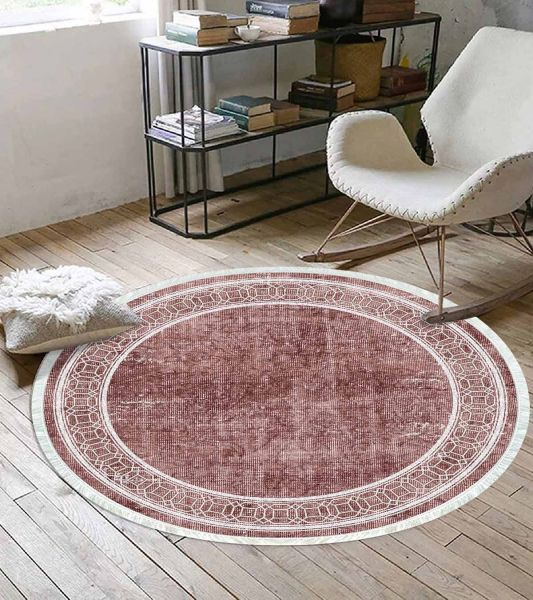 Birkilim Yuvarlak Yıkanabilir Dekoratif Halı İpeksi Kaymaz Taban | MLN-IP-YU-HT-240