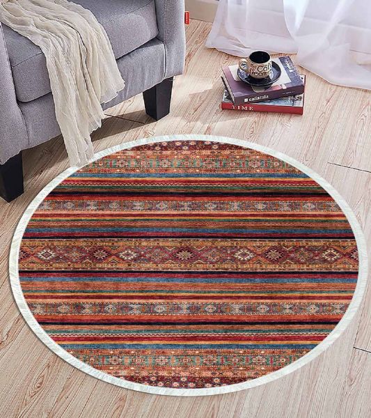 Birkilim Round Washable Decorative Carpet Silky Non-Slip Base | MLN-IP-YU-HT-649