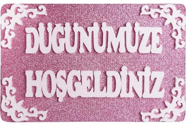 Güven Home Dekor "Düğünümüze Hoşgeldiniz" Pembe Parlak | Duvar / Kapı Asmalık