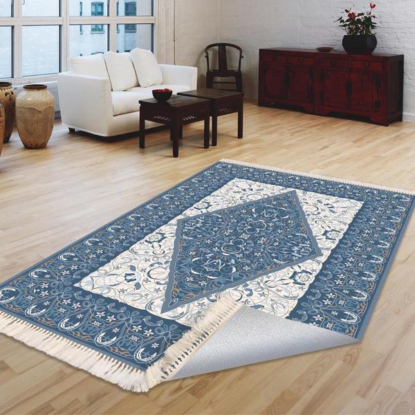 Milano Yıkanabilir Dekoratif Halı Kaymaz Taban | 8mm | Mavi-Beyaz | MLN-HK037-1