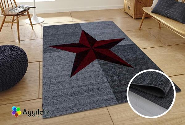 Ayıldız Plus Yıldız Desenli Halı 100% PP Heatset 6mm 1400gr | Kırmızı | 8002Red