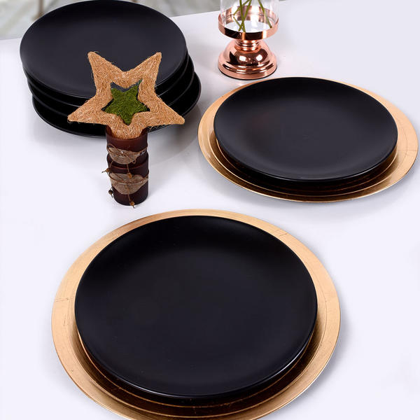 Matte Black Alfa Service Plate 27 Cm 6 Pieces | Keramika
