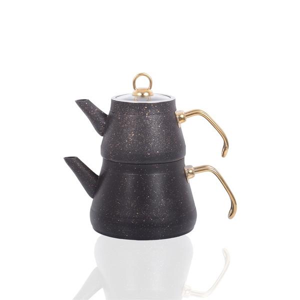 Bayev Altın Tozlu Metal Saplı Granit Çaydanlık 200469- SİYAH-ALTIN
