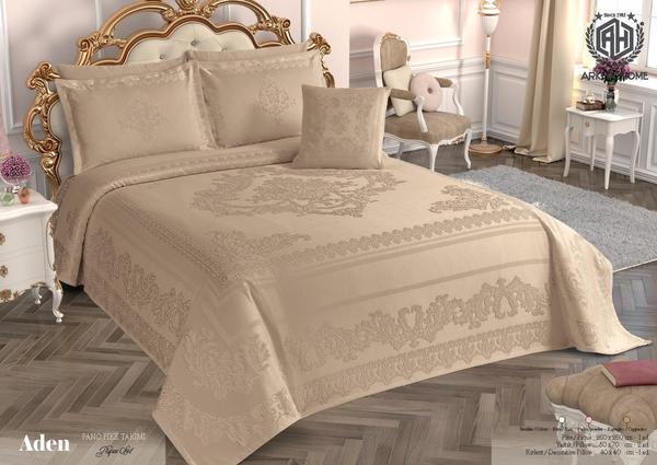 Lady London by Arkur Aden Collection Chenille Panel Luxury Jumbo Bed Cover | 4 Pieces | Brown