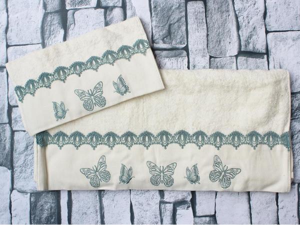 Çeyiz Diyarı Butterfly Nakışlı 2 Li Havlu Takımı Beyaz Turkuaz