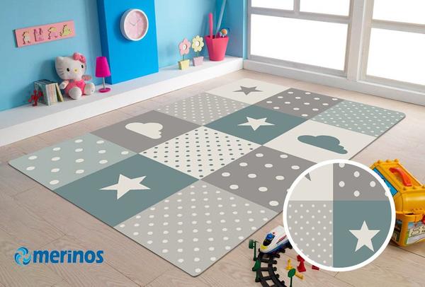 Merinos Pastel Kids Yıldızlı Çocuk Halısı | Mavi | 22755-253-Blue